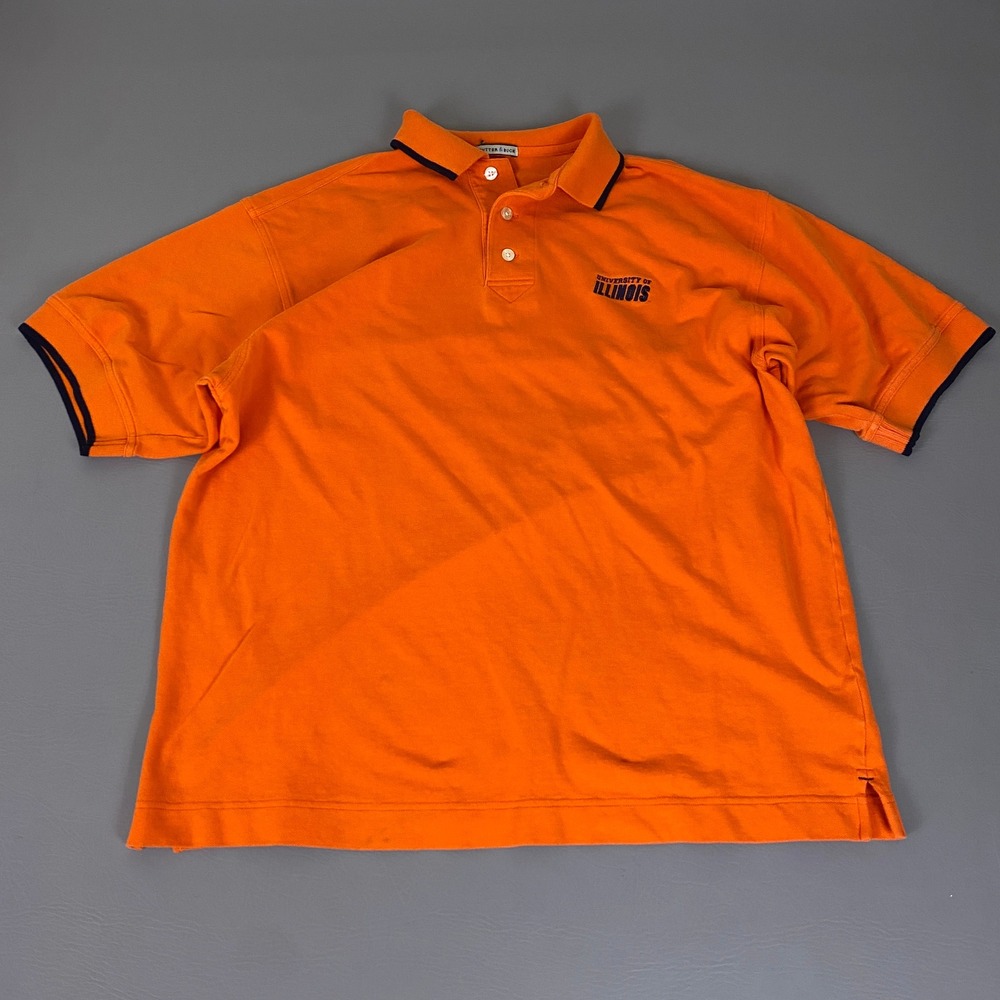 University of Illinois Polo Shirt Men's Large L Cutter & Buck Orange Cotton